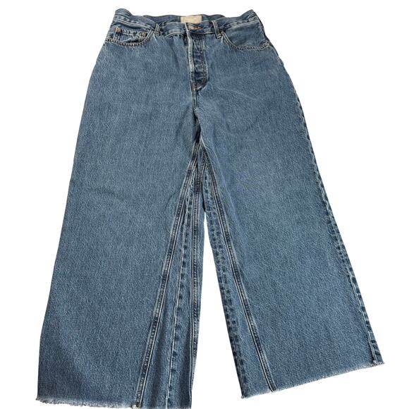 Everlane The Way Wide Crop Jeans Womens Size 30 Medium Wash Button Fly - Picture 10 of 11